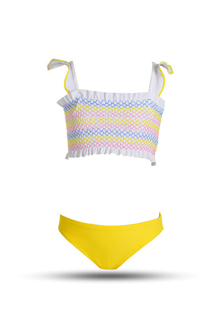 Colorful Zigzag Trim Strap Girls Bikini Set