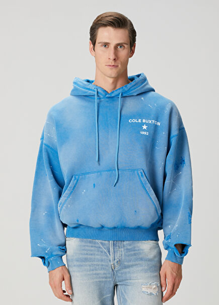 1992 Blue Hooded Distressed Sweatshirt
