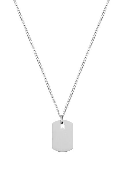 Büyük Plaka Gümüş Kaplama Çelik Erkek Kolye