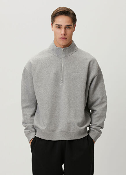 Rove Gri Yakası Fermuarlı Sweatshirt