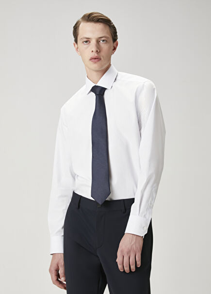 Comfort Fit Non Iron Blue White Striped Shirt