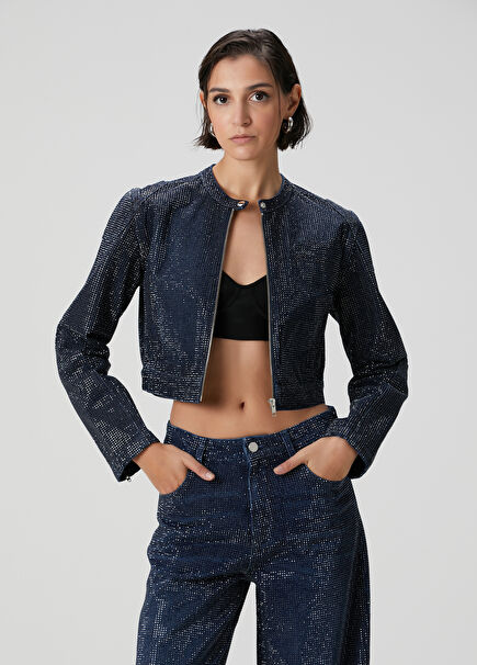 Navy Blue Stone Denim Jacket