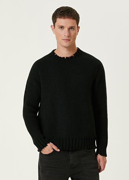 Black Distressed Detailed Sweater