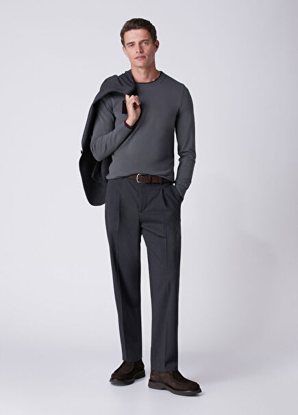 Relax Fit Anthracite Pleated Trousers