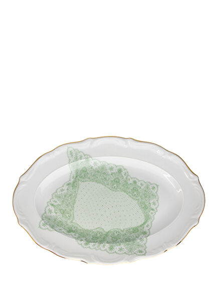 Volante Dentelle Green Oval Porcelain Serving Plate