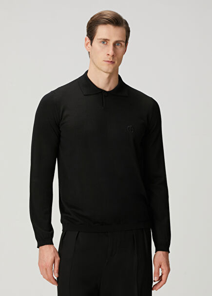 Siyah Polo Yaka Yün Triko