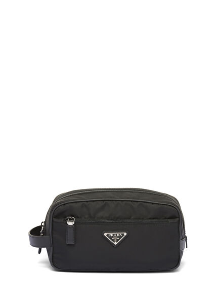 Re-Nylon and Saffiano Leather Travel Clutch