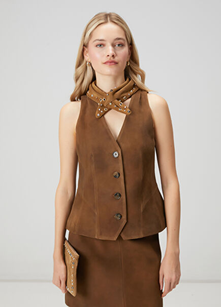 Kahverengi Süet Yelek