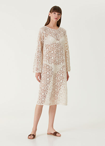 Ecru Midi Lace Beach Dress