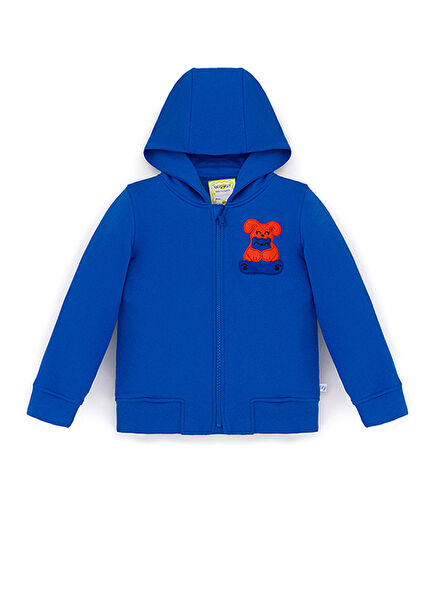 Saks Mavisi Fermuarlı Kapüşonlu Ses Çıkaran Unisex Çocuk Sweatshirt