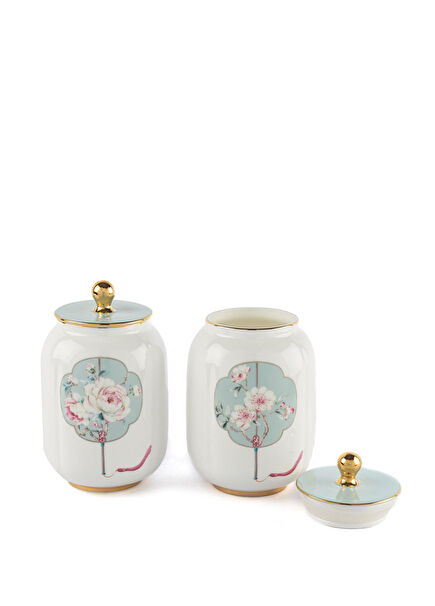 Rosita Porselen Kapaklı 2'li Kavanoz Seti