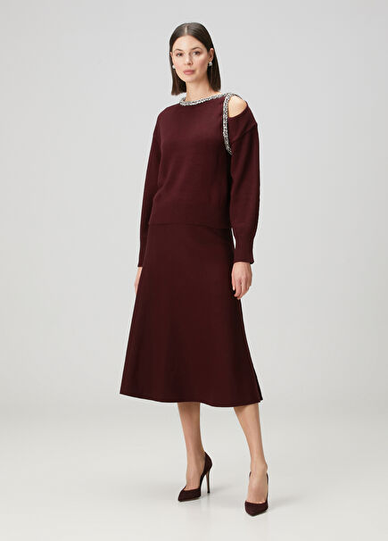 Burgundy Midi Knit Skirt