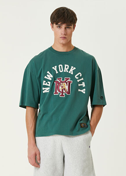 Yeşil Baskılı Logo Nakışlı T-shirt