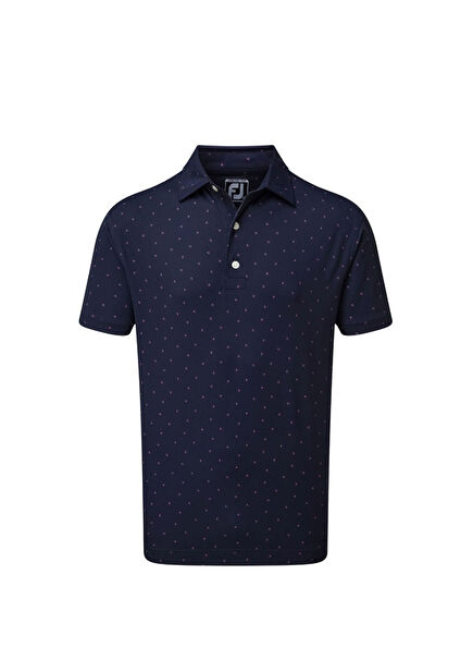 Nokta Baskılı Lacivert Polo Yaka Kısa Kollu Erkek Golf T-Shirt