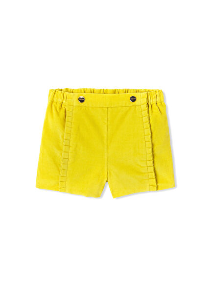 Hardal Fırfır Detaylı Kadife Kız Bebek Şort