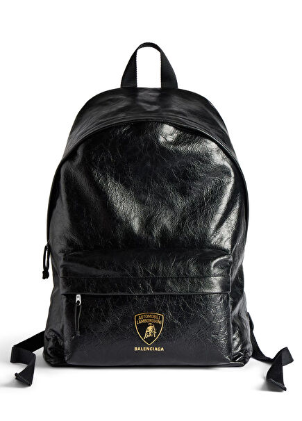 x Automobili Lamborghini Black Leather Backpack