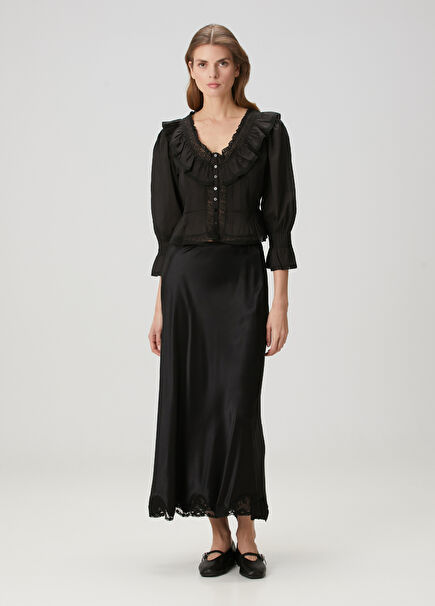 Crystal Black Midi Satin Skirt