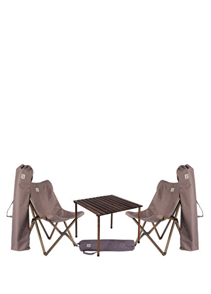 Wooden Anthracite Dark Grey Folding Camping Table and Chair Set