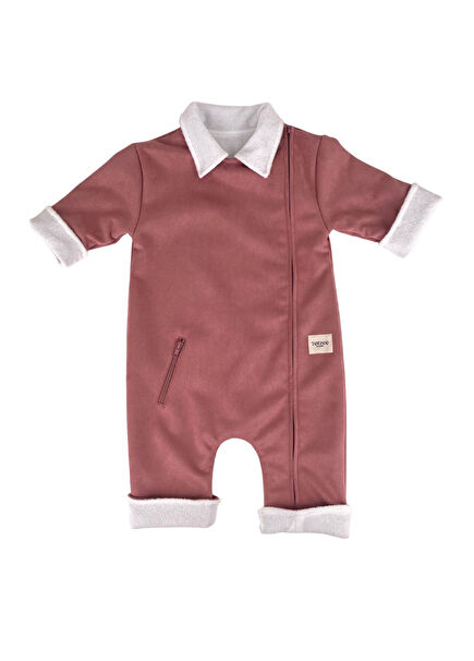 Gül Kurusu Scuba Süet Önden Fermuarlı Kız Bebek Tulum