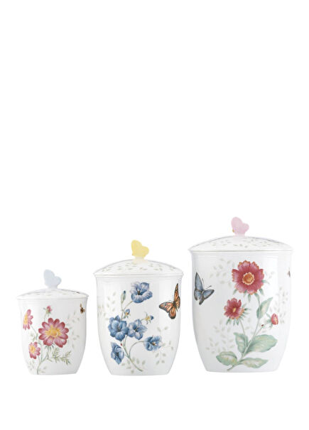 Butterfly Patterned Porcelain Set of 3 Jars