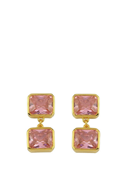 Double Pink Women's Silver Earrings
