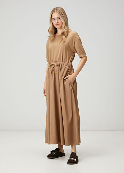 Camel Taffeta Skirt Long Dress