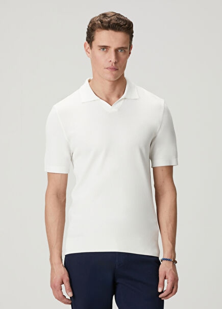 White Textured Short Sleeve Sweater