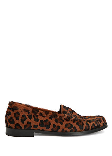 Leopar Desenli Kadın Deri Loafer