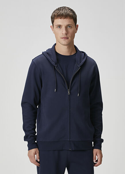 Navy Blue Zipper Organic Cotton Sweatshirt