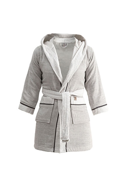 Hasna Gri Organik Pamuk Keten Melanj Erkek Çocuk Bornoz