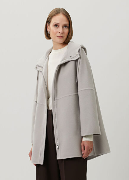 Beige Hooded Wool Jacket