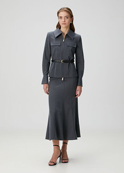 Grey Midi Jacket Dress