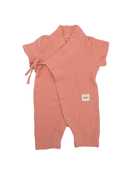 Coral Color Muslin Long Unisex Baby Kimono Jumpsuit