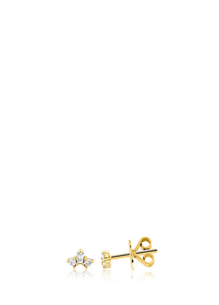 14K Yellow Gold Women's Earrings with Crispy Diamonds