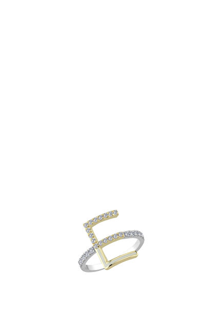 Initial Letter E E-Diamond E-Waxed 14K Gold Women's Ring