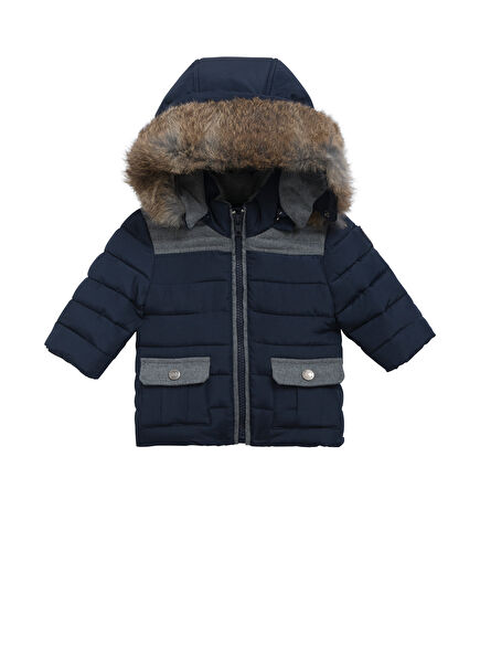 Lacivert Kapüşonlu Erkek Bebek Doudoune Mont