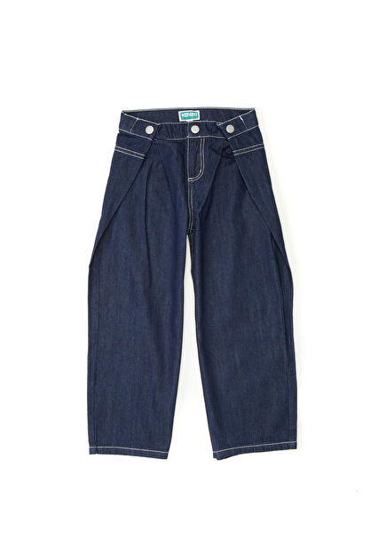 Lacivert Pileli Kız Çocuk Jean Pantolon
