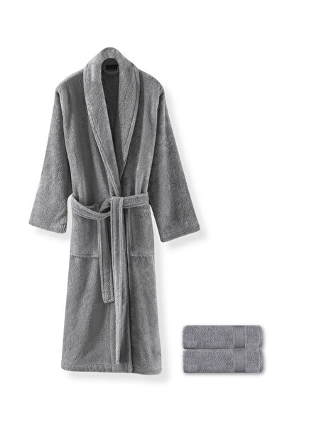 Sicilia Gri %100 Pamuk 3'lü Havlu Bornoz Seti