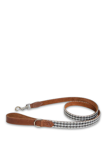 Hound's Tooth Grey Leather Dog Walking Strap