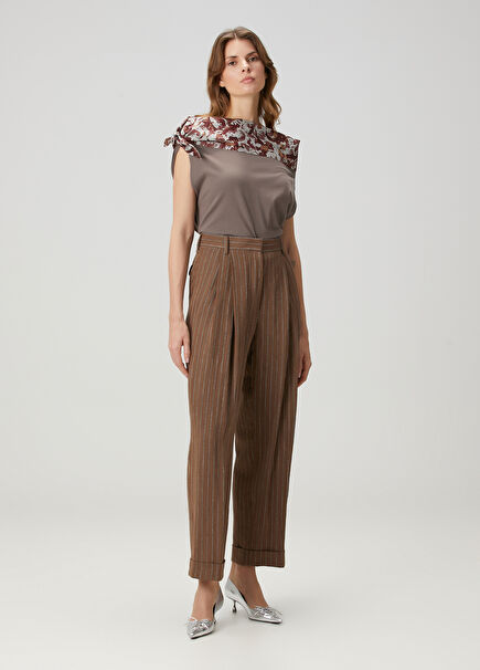 Partan Brown Striped Linen Pants