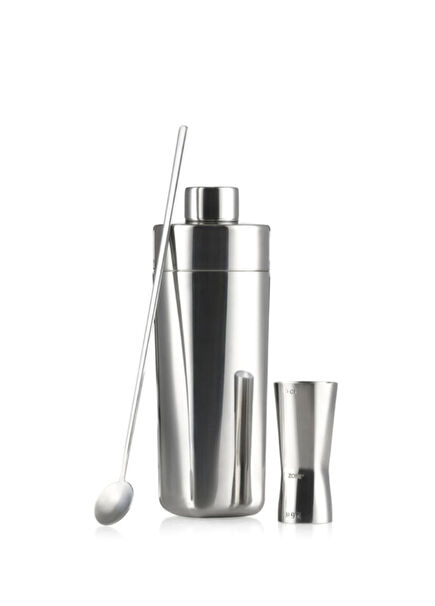 Rocks Silver Polished Steel 3 Piece Bar Set