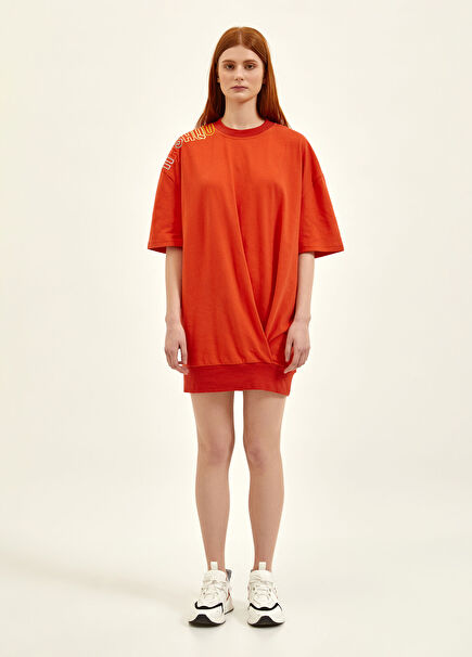 Pomegranate Color Pleated Detail Mini Dress