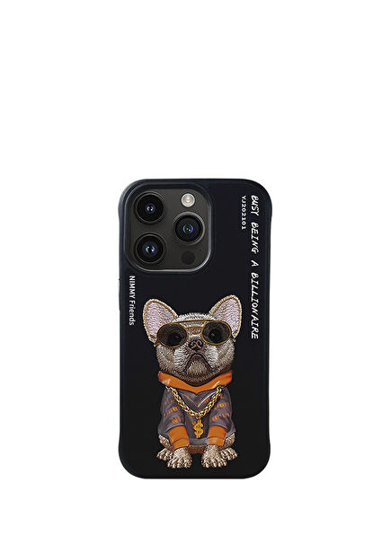 iPhone 15 Pro Max Compatible 3D Glasses Chain Dog Detailed Embroidery Embossed Cool Glasses Phone Case