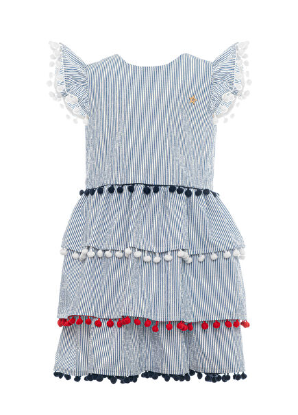 Mona Mavi Çizgili Kız Çocuk Elbise