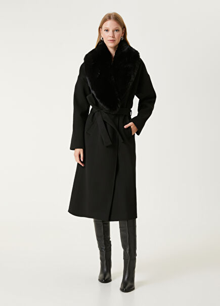 Black Collar Faux Fur Double-Breasted Cachet Coat