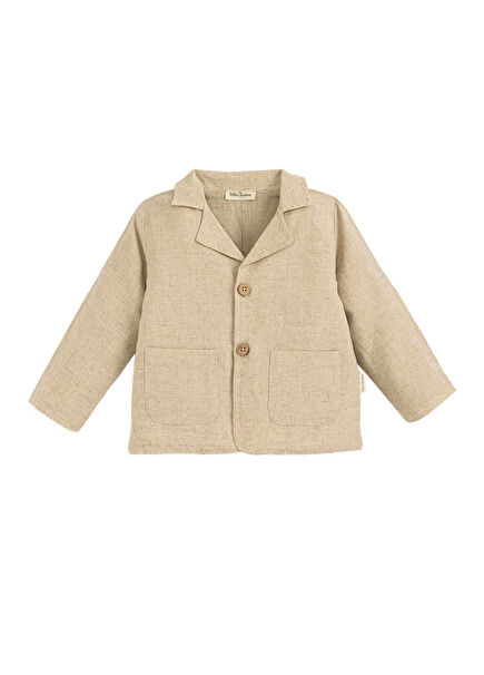 Joyful Beige Cotton Linen Unisex Baby Jacket