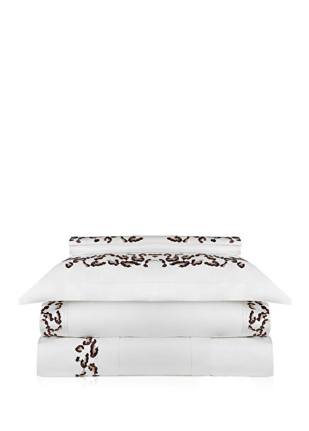 Leopard White Cotton Satin Double Duvet Cover Set 200 x 220 cm
