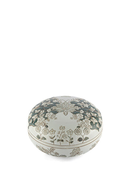 Yeşil Beyaz Porselen Kelebekli Dekoratif Kutu