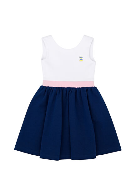 Navy Blue White Girls Organic Cotton Dress