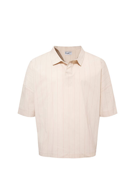 Bej Feel Broken Kısa Kollu Erkek Gömlek